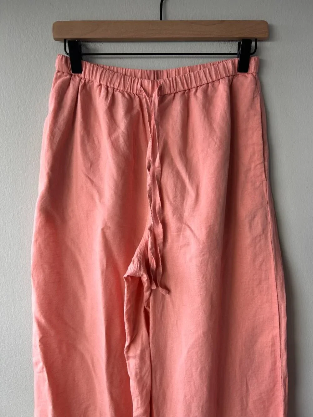 COS Wide-Leg Linen Drawstring Trousers Pink High Rise Wide Leg Size 2